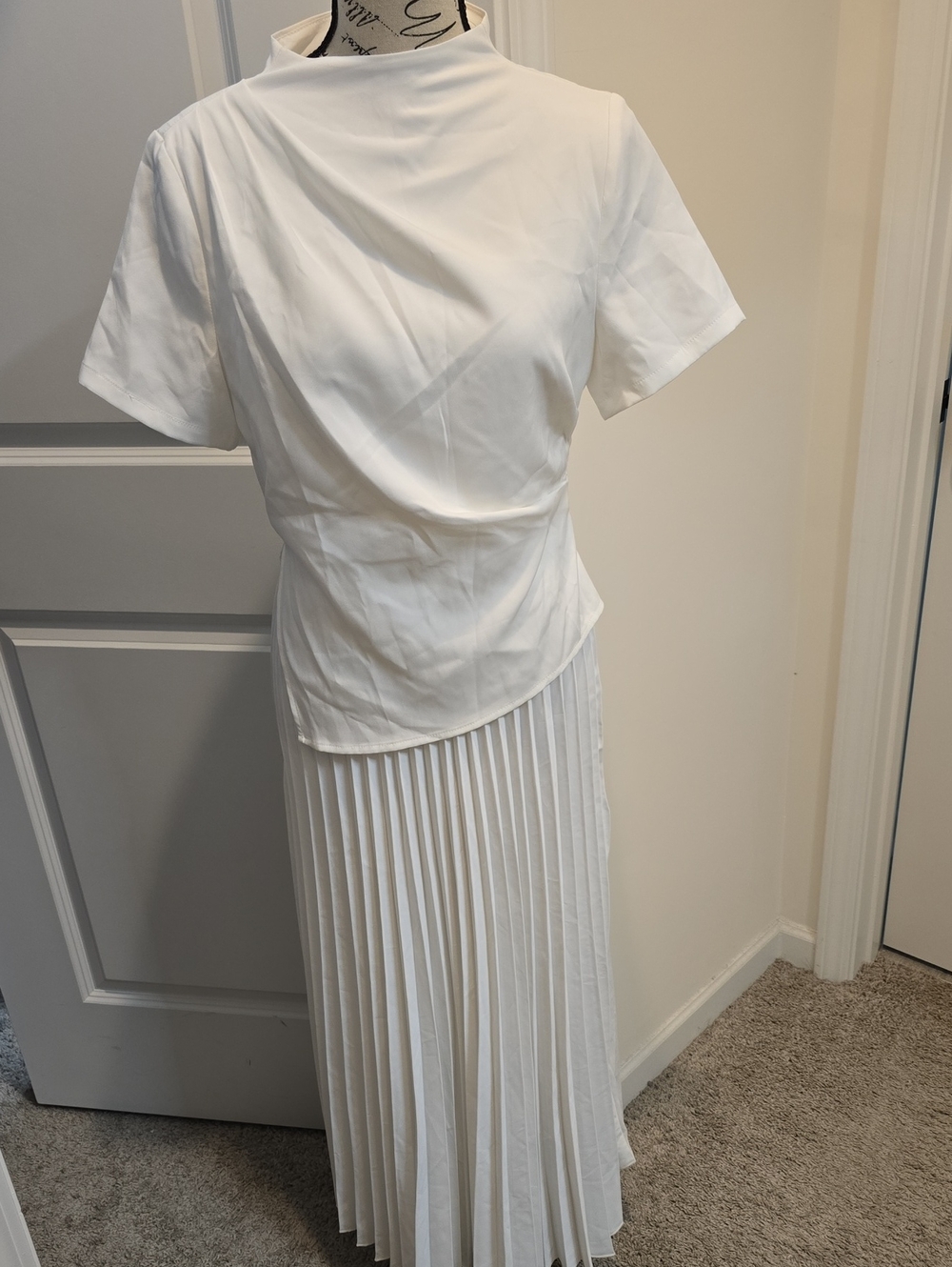 Commense White Maxi Dress with Pleated Skirt